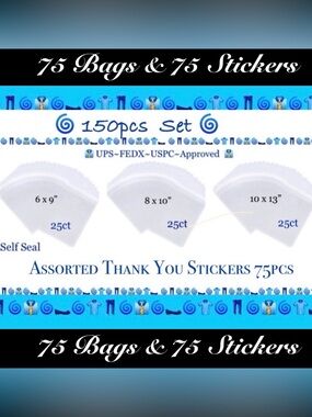 Clear Bags~3 Sizes -A 150pcs Boutique Starter Bundle🌿🆕🌿75ct Bags & 75ct Stickers